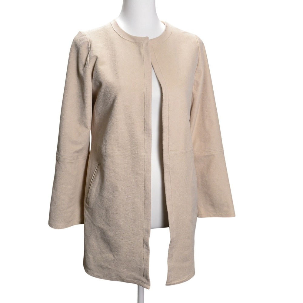 Chico's Beige Long Jacket Textured Open Front Cardigan Coatigan Size 0 Large